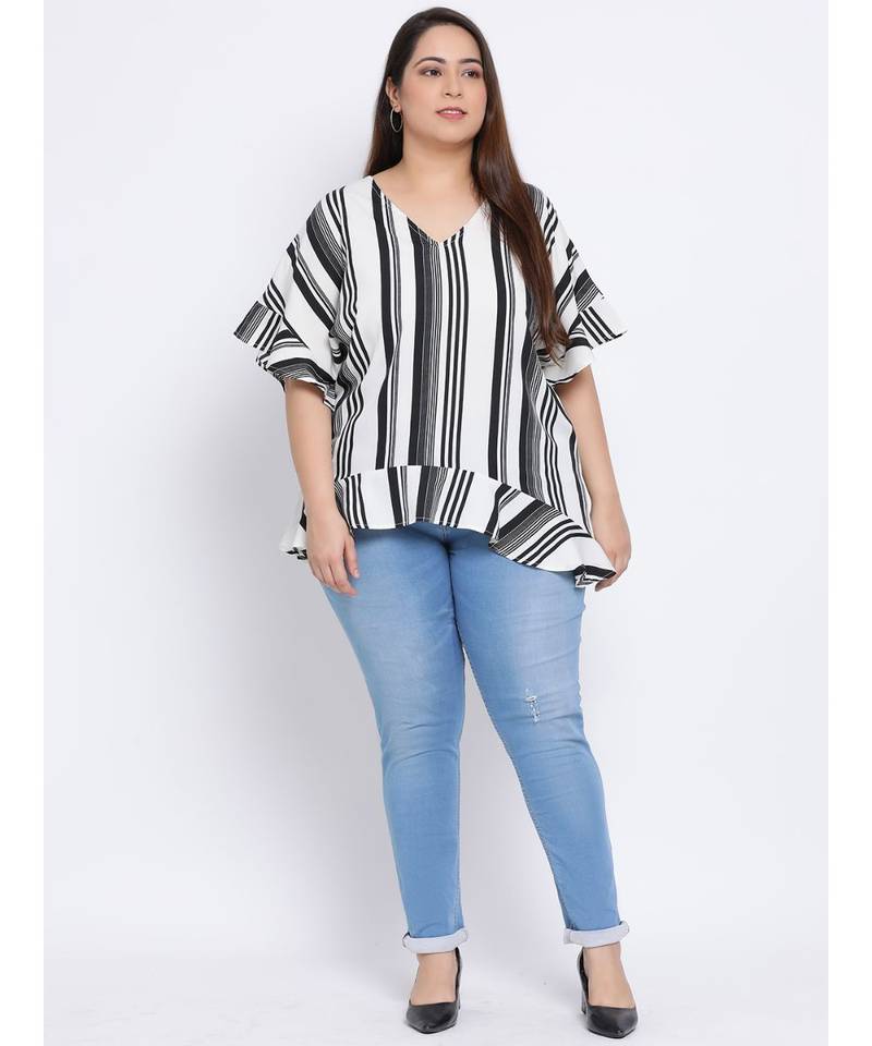 Stripe Monology Plus Size Women Tunic
