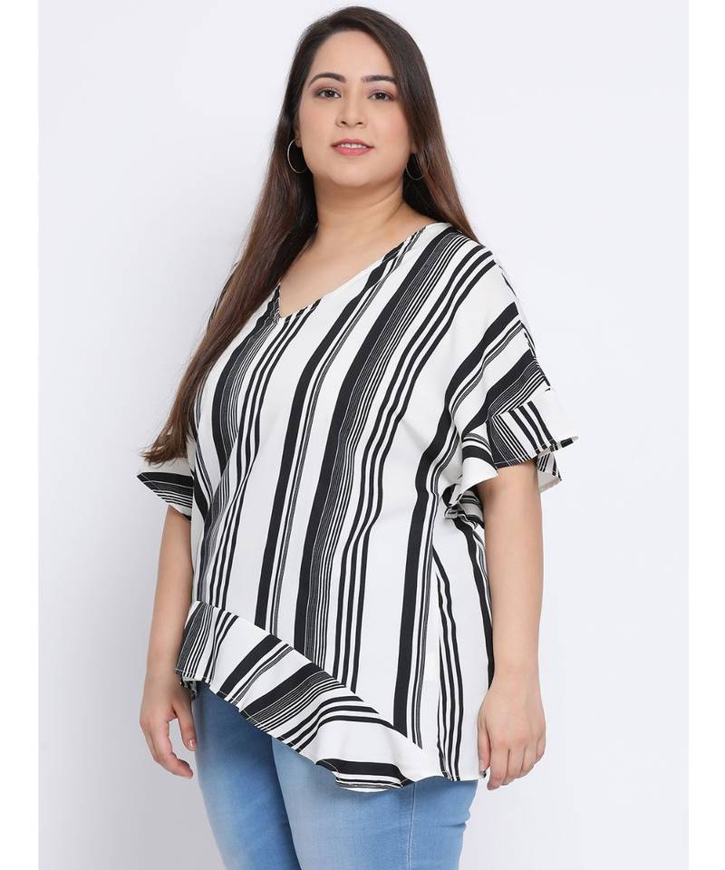 Stripe Monology Plus Size Women Tunic
