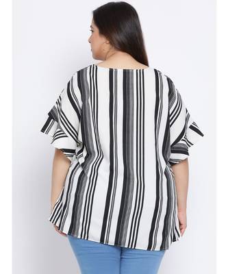 Stripe Monology Plus Size Women Tunic 4