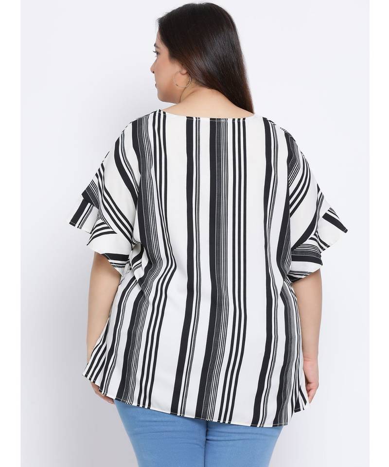 Stripe Monology Plus Size Women Tunic