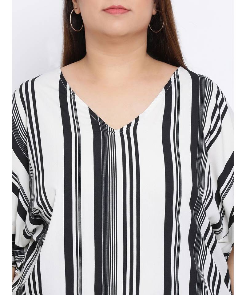 Stripe Monology Plus Size Women Tunic