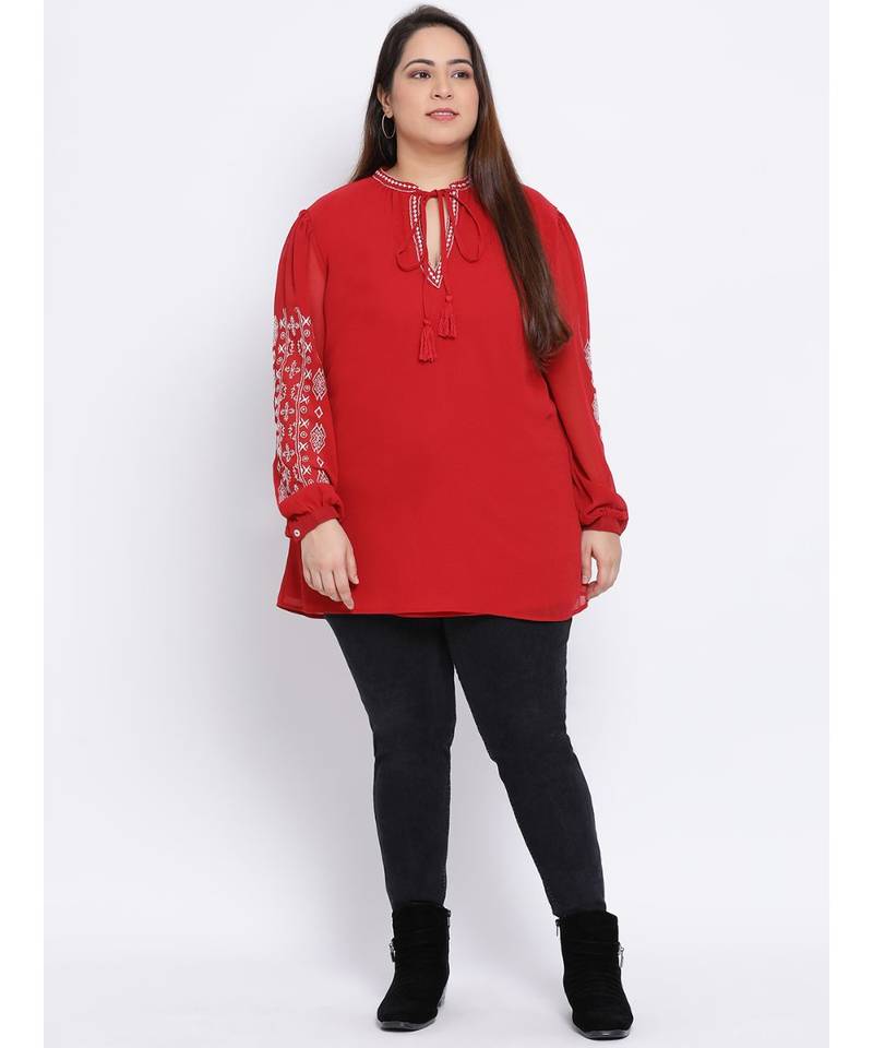 Fiery Diva Embroidered Plus Size Women Tunic