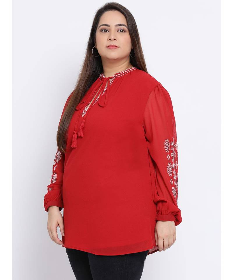 Fiery Diva Embroidered Plus Size Women Tunic