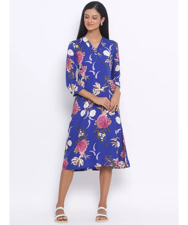 Flowery Diamond Midi Women Dress