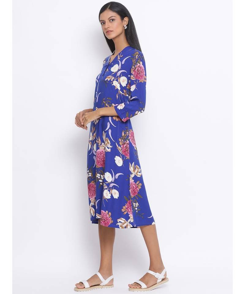 Flowery Diamond Midi Women Dress