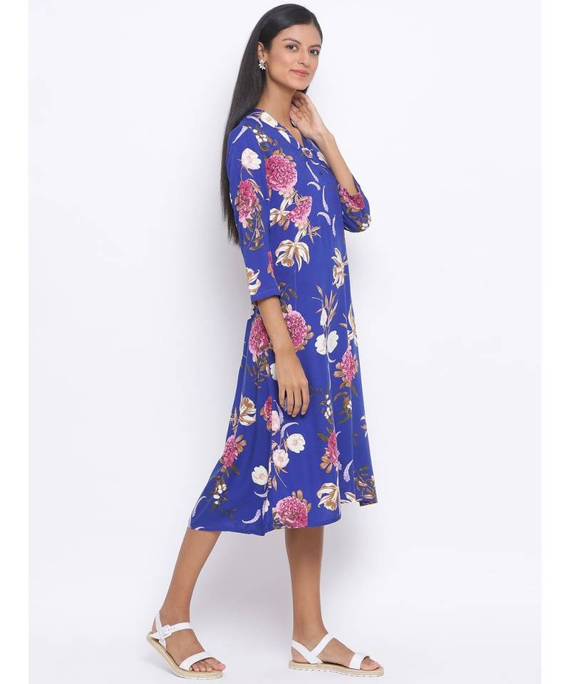 Flowery Diamond Midi Women Dress