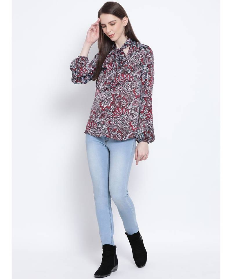 Paisley Maria Style Collar Women Tie Top