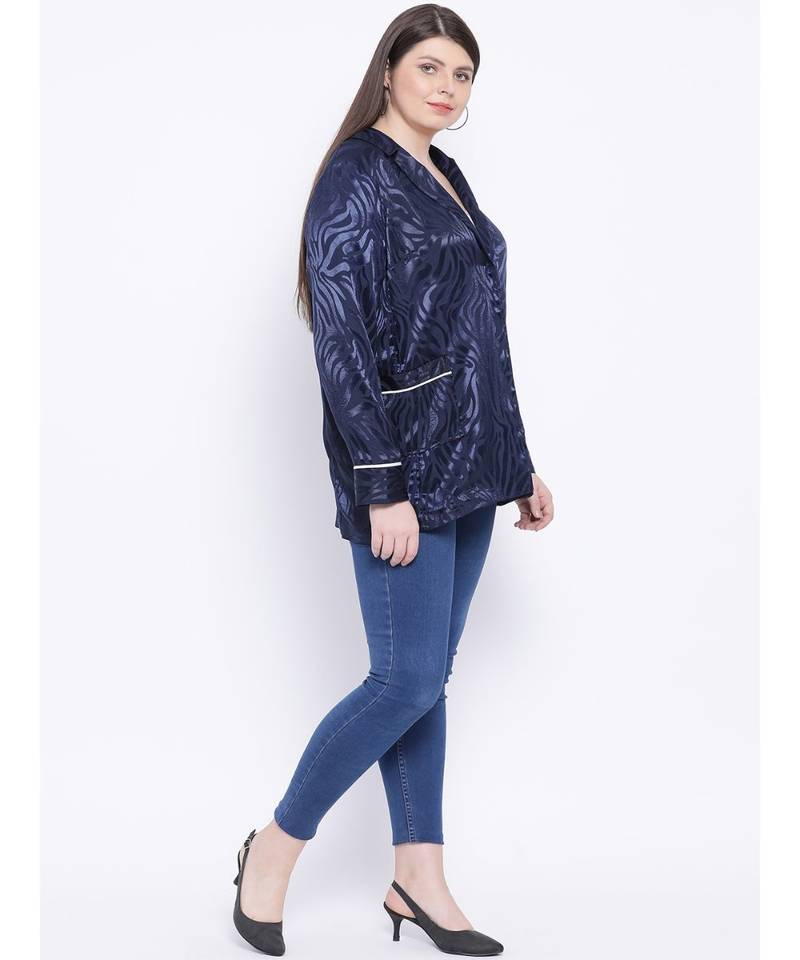 Navy Spiral Women Plus Size Blazer