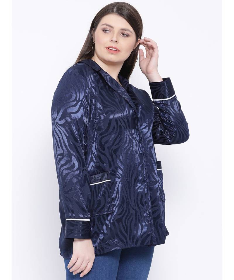 Navy Spiral Women Plus Size Blazer