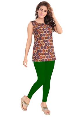 Salwar Studio Women's Bottle-Green Cotton Lycra stretchable Ankle Length Leggings 1