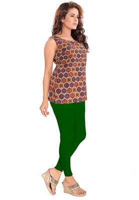 Salwar Studio Women's Bottle-Green Cotton Lycra stretchable Ankle Length Leggings 3