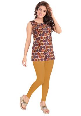 Salwar Studio Women's Mustard-Gold Cotton Lycra stretchable Ankle Length Leggings 1