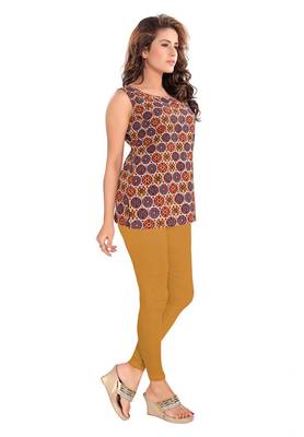 Salwar Studio Women's Mustard-Gold Cotton Lycra stretchable Ankle Length Leggings 3