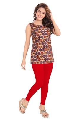 Salwar Studio Women's Red Cotton Lycra stretchable Ankle Length Leggings 1