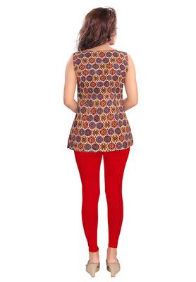 Salwar Studio Women's Red Cotton Lycra stretchable Ankle Length Leggings 2