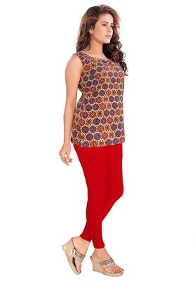 Salwar Studio Women's Red Cotton Lycra stretchable Ankle Length Leggings 3