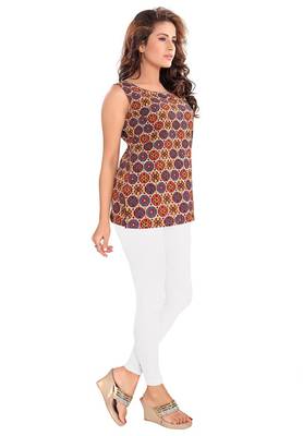 Salwar Studio Women's White Cotton Lycra stretchable Ankle Length Leggings 3