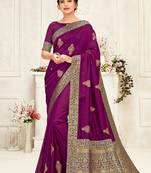 Indian Women Purple Poly Silk Embroidery work with Jacqard pallu Designer Saree