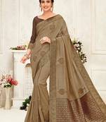 Indian Women Brown Poly Silk Embroidery work with Jacqard pallu Designer Saree