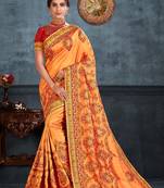 Indian Women Orange Poly Silk Heavy Embroidered Work Designer Saree