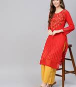 Red embroidered cotton chikankari-kurtis