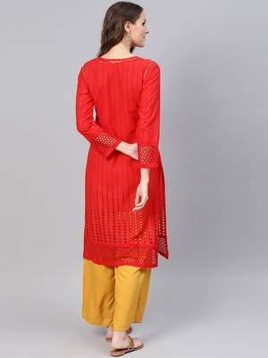 Red embroidered cotton chikankari-kurtis 3