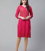 Dark-pink embroidered cotton chikankari-kurtis