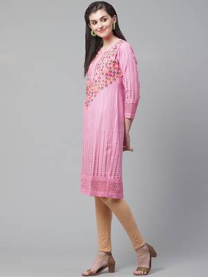 Pink embroidered cotton chikankari-kurtis 1