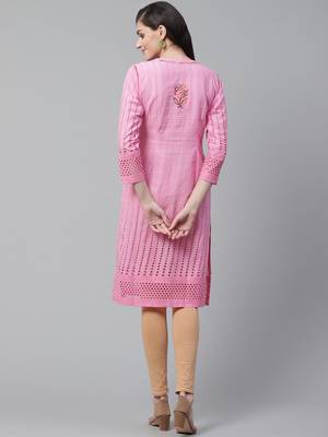 Pink embroidered cotton chikankari-kurtis 3