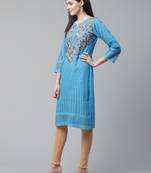 Blue embroidered cotton chikankari-kurtis
