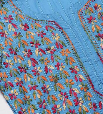 Blue embroidered cotton chikankari-kurtis 2