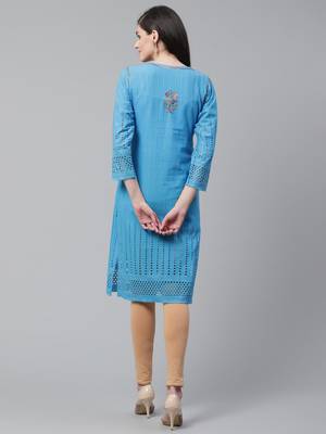 Blue embroidered cotton chikankari-kurtis 3