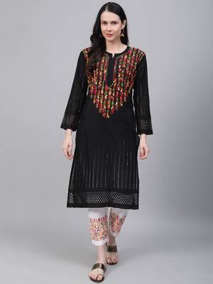 Black embroidered cotton chikankari-kurtis 1
