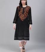 Black embroidered cotton chikankari-kurtis