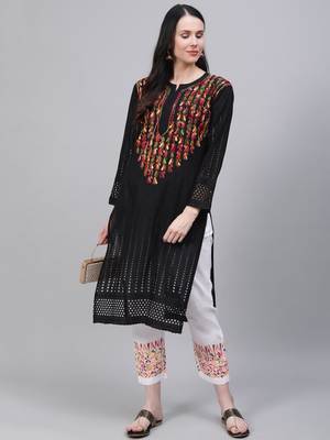 Black embroidered cotton chikankari-kurtis 3