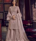 Light-pink embroidered net salwar