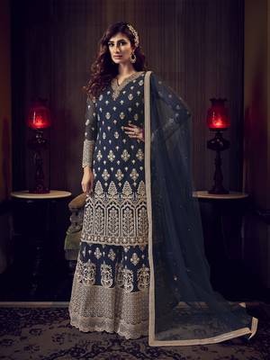 Navy-blue embroidered net salwar 1