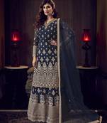 Navy-blue embroidered net salwar