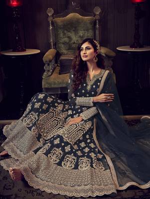 Navy-blue embroidered net salwar 2