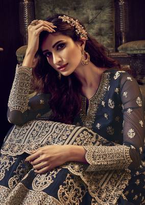 Navy-blue embroidered net salwar 3