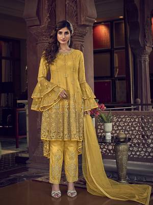 Mustard embroidered net salwar 1
