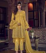 Mustard embroidered net salwar