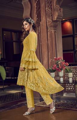 Mustard embroidered net salwar 2