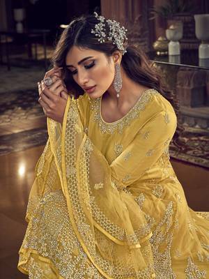 Mustard embroidered net salwar 3