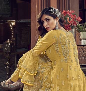Mustard embroidered net salwar 4