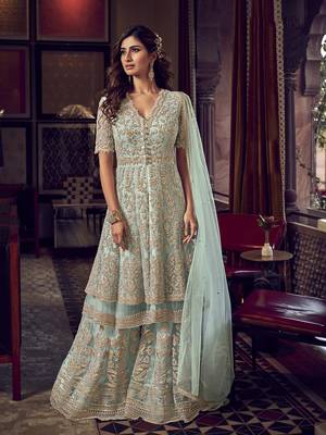 Sky-blue embroidered net salwar 1