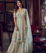 Sky-blue embroidered net salwar
