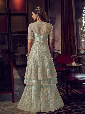 Sky-blue embroidered net salwar 2