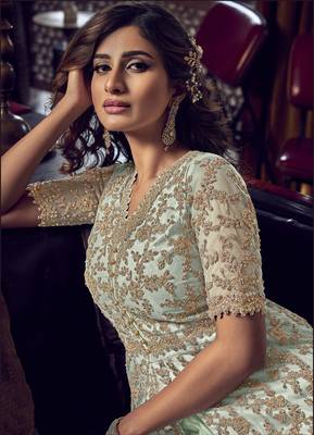 Sky-blue embroidered net salwar 3