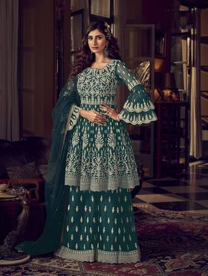 Teal embroidered net salwar 1